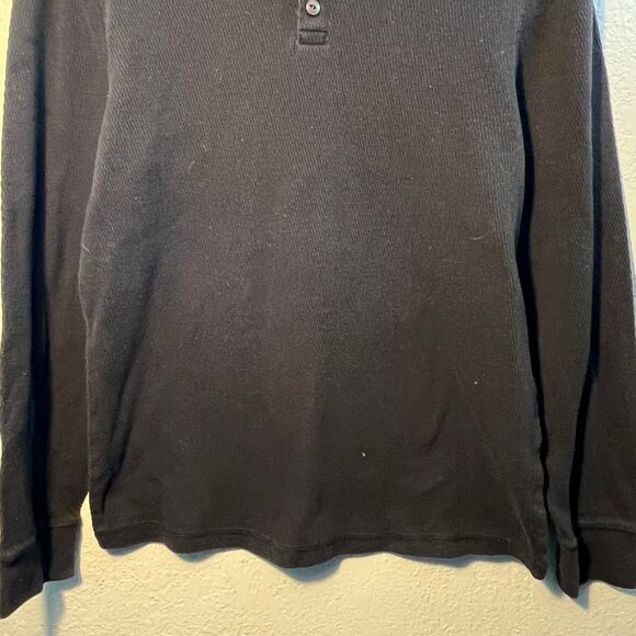 George Men's Black and Navy T-shirt Buttoned Collar  LongSleeve - Picture 3 of 7